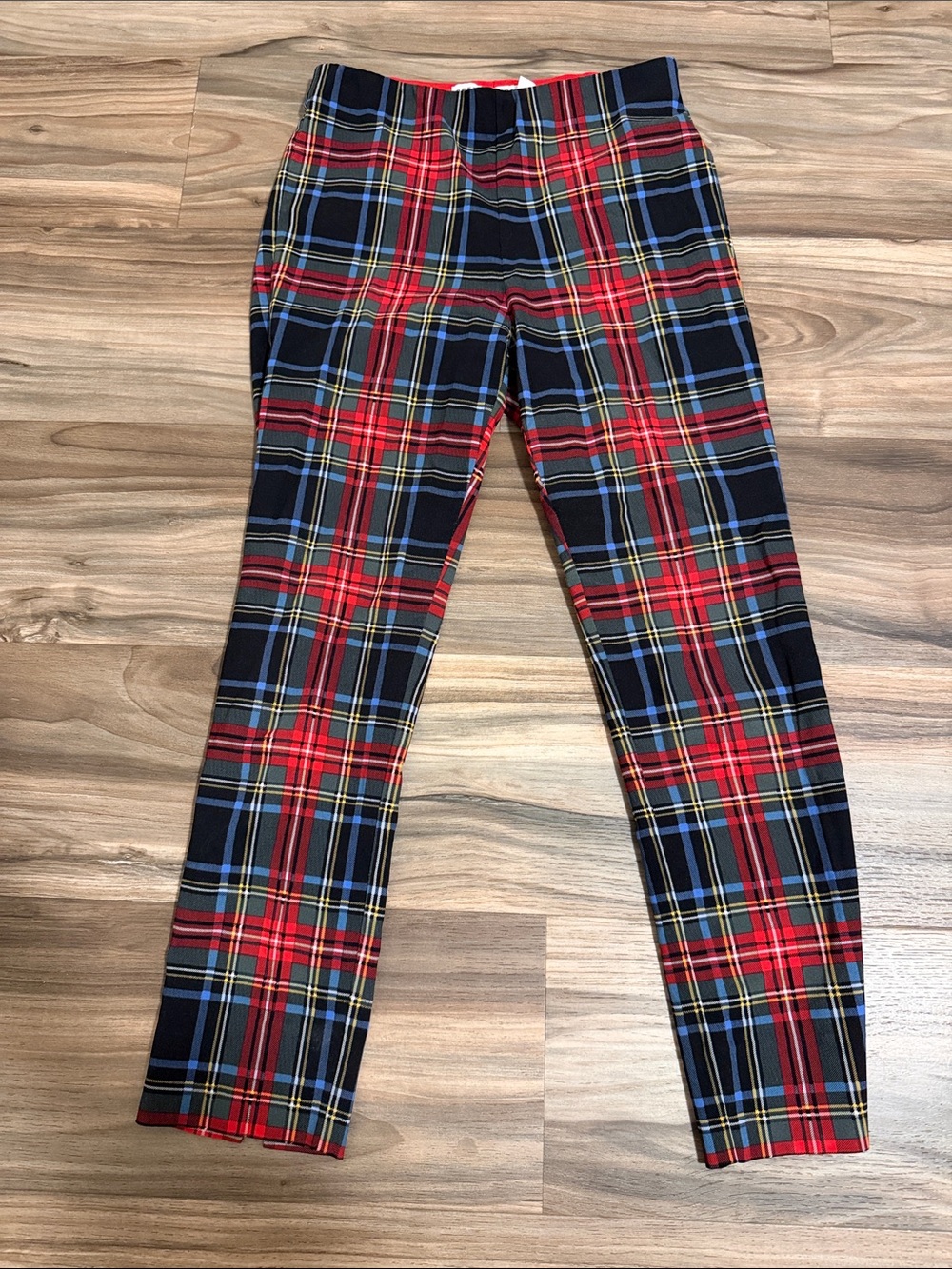 Gretchen Scott Gripeless Pull-On Cropped Pants Women XS Skinny Stretch Red Plaid